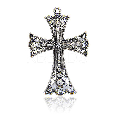 Antique Silver Tone Cross Alloy Rhinestone Big Pendants RB-J026-28AS-1