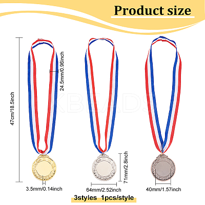 3Pcs 3 Colors Zinc Alloy Blank Medal AJEW-FG0002-59-1