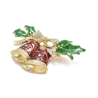 Colorful Enamel Christmas Bell Brooch with Crystal Rhinestone JEWB-A004-06G-1