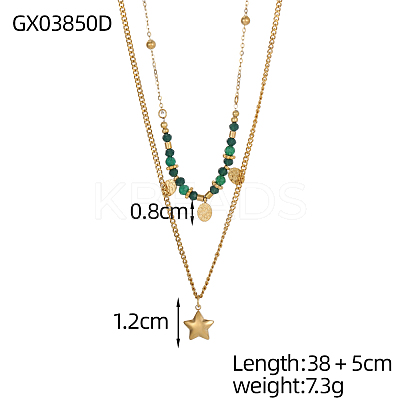 304 Stainless Steel & Glass Bead Double Layer Necklaces STAS-OY010-11G-1