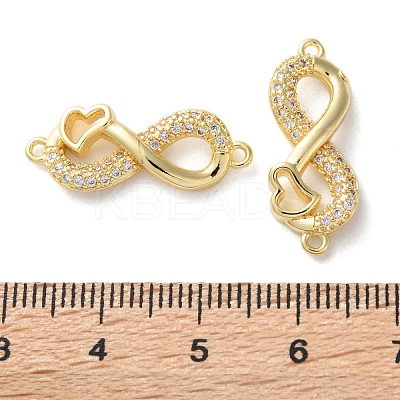 Rack Plating Brass Clear Cubic Zirconia Infinity Heart Connector Charms KK-C084-13B-G-1