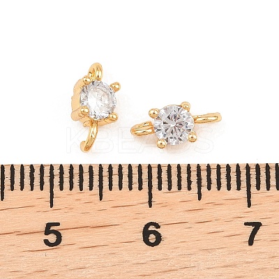 Brass Pave Clear Cubic Zirconia Flat Round Connector Charms KK-H538-21B-G-1