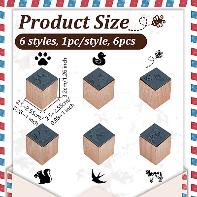 6Pcs 6 Styles Wooden Stamps with Rubber DIY-OC0013-34-1