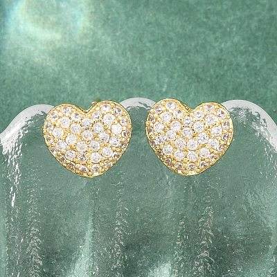 Brass Micro Pave Clear Cubic Zirconia Stud Earrings EJEW-G471-31G-03-1