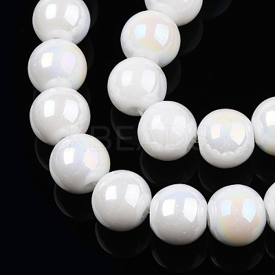 Electroplate Opaque Glass Beads Strands X-GLAA-T032-P10mm-AB02-1