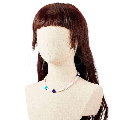 Handmade Polymer Clay Heishi Beaded Necklace with Flat Round for Women NJEW-JN03794-1