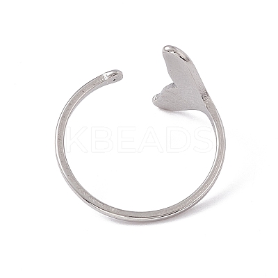 Non-Tarnish 201 Stainless Steel Whale Tail Shape Open Cuff Ring for Women RJEW-C045-09P-1