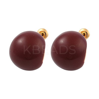 Brass Enamel Stud Earrings for Women EJEW-U055-23A-G-1