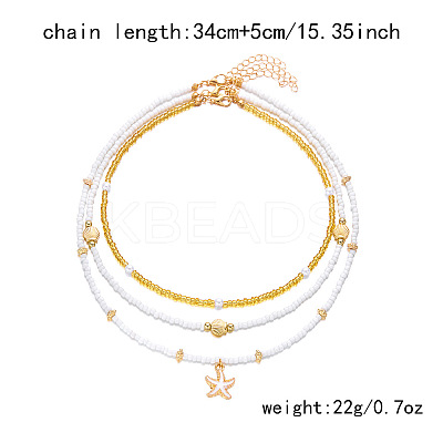 Summer Beach Alloy Starfish Pendant Glass Seed Beaded 3 Layer Necklaces for Women FS-WGF3BD7-01-1