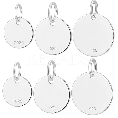 6Pcs 3 Size 925 Sterling Silver Pendants STER-BBC0005-38S-1