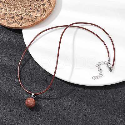 Synthetic Goldstone Round Pendant Necklaces NJEW-JN04478-02-1