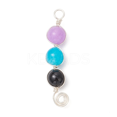 5Pcs 5 Styles Dyed Natural Malaysia Jade & Amethyst & Black Onyx(Dyed & Heated) & Rose Quartz & Labradorite Round Beaded Pendants PALLOY-JF04051-02-1
