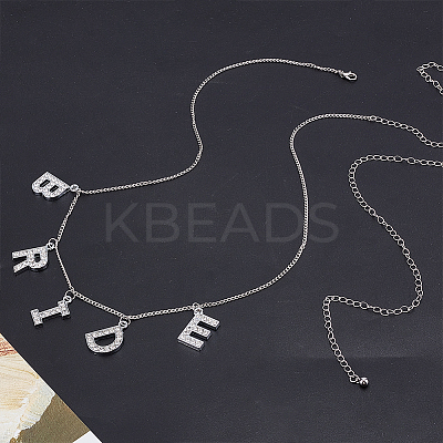 Alloy Crystal Rhinestone Word BRIDE Pendant Iron Waist Belly Chains NJEW-GA00007-1