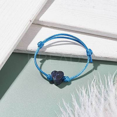 Natural Sodalite Heart Braided Cord Bracelet BJEW-JB07685-04-1