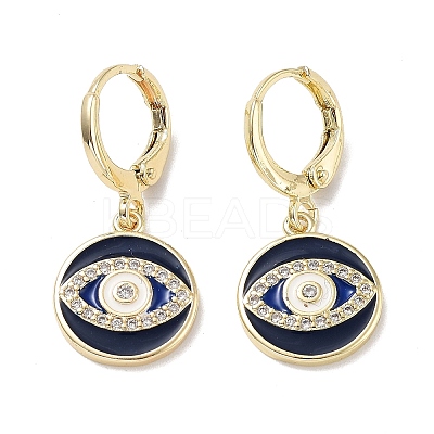 Evil Eye Real 18K Gold Plated Brass Dangle Leverback Earrings EJEW-L269-011G-02-1