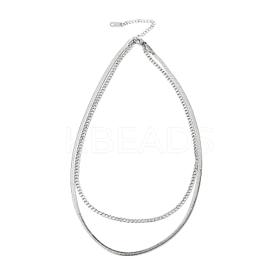 304 Stainless Steel Twisted Chain Flat Snake Chain Double Layer Necklaces NJEW-D350-03P-1