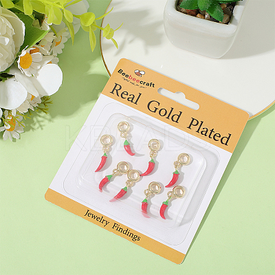 8Pcs Brass Red Enamel Vegetable European Dangle Charms OPDL-BBC0001-03G-01-1