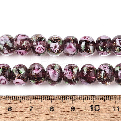 Handmade Lampwork Inner Flower Rondelle Beads Strands LAMP-T022-24B-1