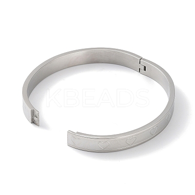 Non-Tarnish 304 Stainless Steel Grooved Heart Bangles BJEW-F464-15P-1