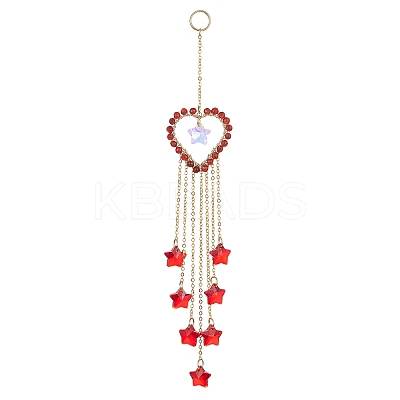 Natural Gemstone Heart Pendant Decorations HJEW-JM01139-1