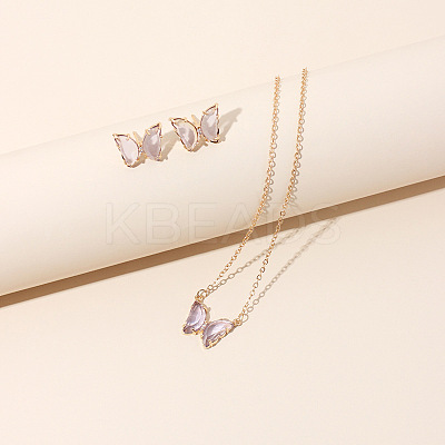 Butterfly Acrylic Rhinestone with Iron Pendant Necklaces & Stud Earrings Sets for Women WGFFCAF-05-1