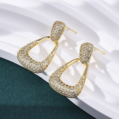 Teardrop Brass Micro Pave Clear Cubic Zirconia Cuff Earrings EJEW-K305-01G-1