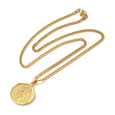 Brass Clear Cubic Zirconia Curb Chain Constellation Pendant Medal Necklaces for Women LS-NJEW-U010-01G-09-1