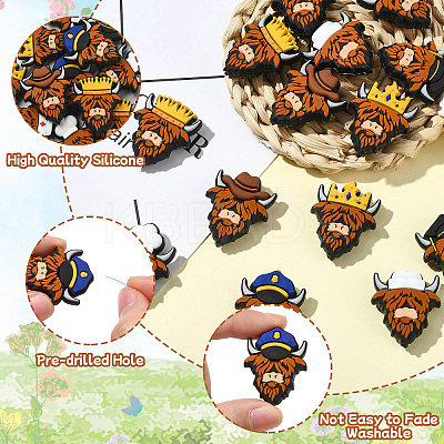 14Pcs 7 Styles Cattle Food Grade Silicone Focal Beads SIL-CJ0003-11-1