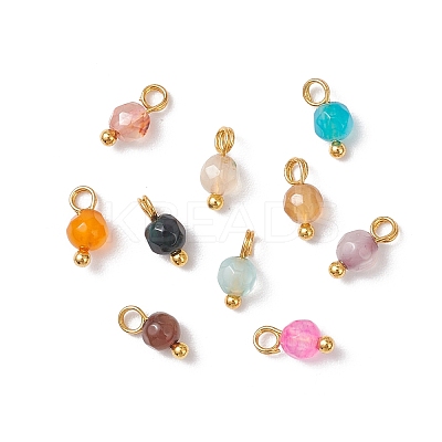 Natural Agate(Dyed & Heated) Faceted Round Charms PALLOY-JF04286-01-1