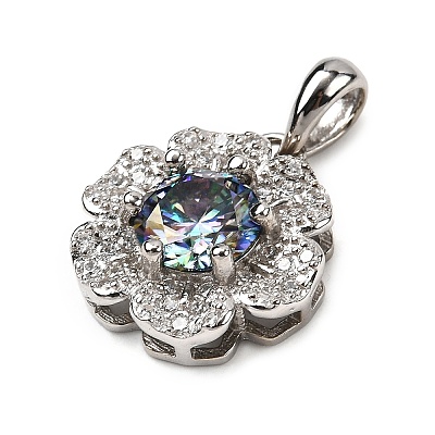925 Sterling Silver Moissanite Rhinestone Flower Charms STER-D308-01C-P-1