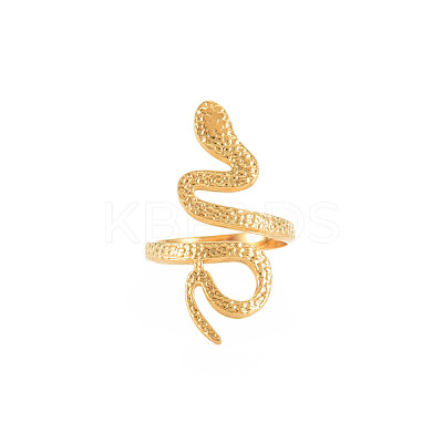 Ion Plating(IP) 304 Stainless Steel Snake Wide Open Cuff Ring for Women X-RJEW-S405-160G-1