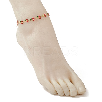 304 Stainless Steel Enamel Red Cherry Link Anklets for Women AJEW-AN00773-1