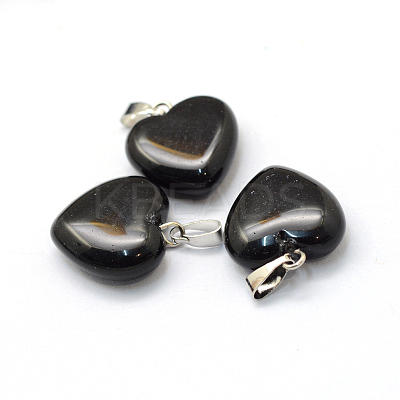 Heart Natural Black Stone Pendants X-G-Q371-05-1