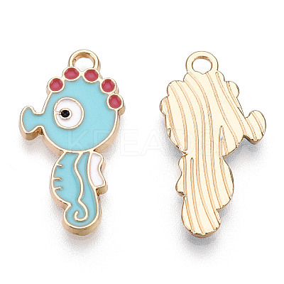 Light Gold Plated Alloy Enamel Pendants X-ENAM-T009-77B-RS-1
