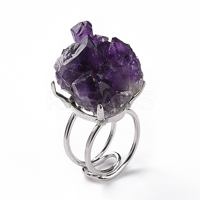 Natural Amethyst Nuggets Cuff Ring RJEW-G271-01P-02-1