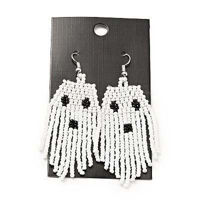 Glass Seed Braided Ghost Chandelier Earrings LS-EJEW-B012-02-1