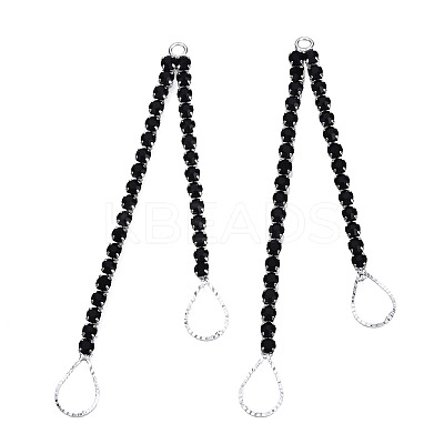 Brass Pave Crystal Rhinestone Chain with Teardrop Big Pendants KK-N216-424-02P-1