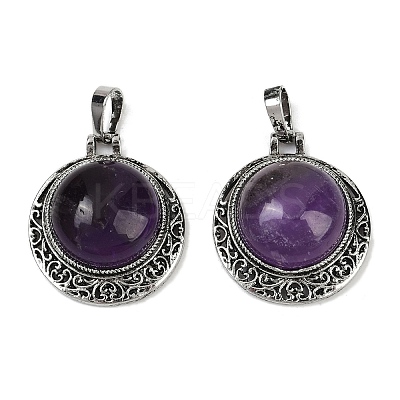 Natural Amethyst Half Round Pendants PALLOY-R159-01AS-08-1