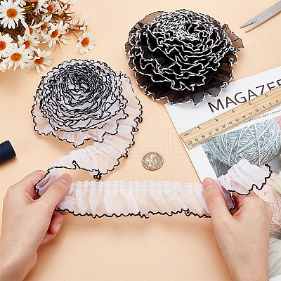 2Pcs 2 Colors Polyester Pleated Lace Trim Ribbon OCOR-PH0002-77A-1