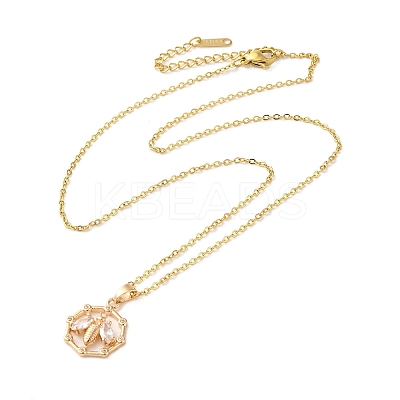 Brass Micro Pave Cubic Zirconia Pendant Necklaces for Women NJEW-E106-16KCG-01-1