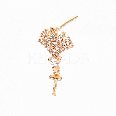 Brass Micro Pave Clear Cubic Zirconia Earring Findings KK-T062-209G-NF-1