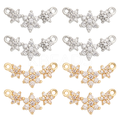 8Pcs 2 Colors Eco-friendly Rack Plating Brass Micro Pave Cubic Zirconia 2-Loop Charms KK-BC0011-46-1