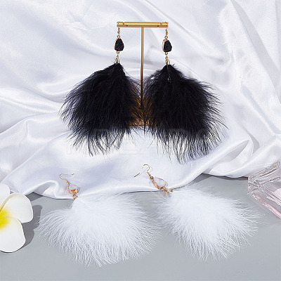 2 Pairs 2 Colors Feather Long Dangle Earrings EJEW-AN0001-06-1