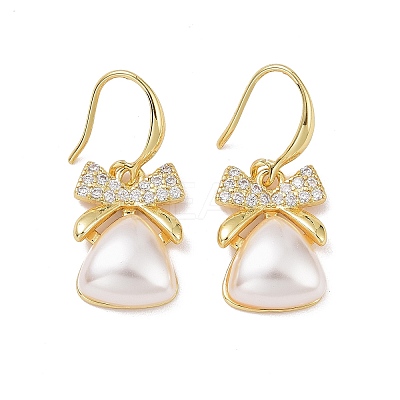 Clear Cubic Zirconia Bowknot with Plastic Pearl Dangle Earrings KK-E033-12G-1