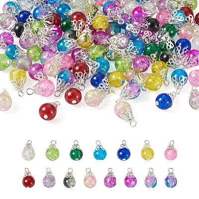 120Pcs 15 Colors Spray Painted Crackle Glass Pendants FIND-KS0001-29-1
