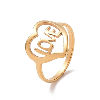 Ion Plating(IP) 201 Stainless Steel Heart with Word Love Finger Ring RJEW-J051-38G-1