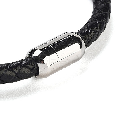 Natural White Moonstone Round Bead Braided Leather Cord Bracelets for Men Women BJEW-A009-11P-05-1