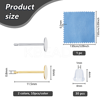 12Pcs 2 Colors 925 Sterling Silver Flat Pad Stud Earring Findings STER-DC0001-62B-1