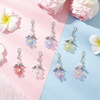 Flower Acrylic & ABS Plastic Imitation Pearl Pendant Decorations HJEW-JM03529-01-1
