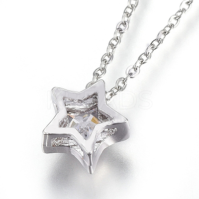 304 Stainless Steel Brass Cubic Zirconia Pendant Necklaces NJEW-O108-13P-1